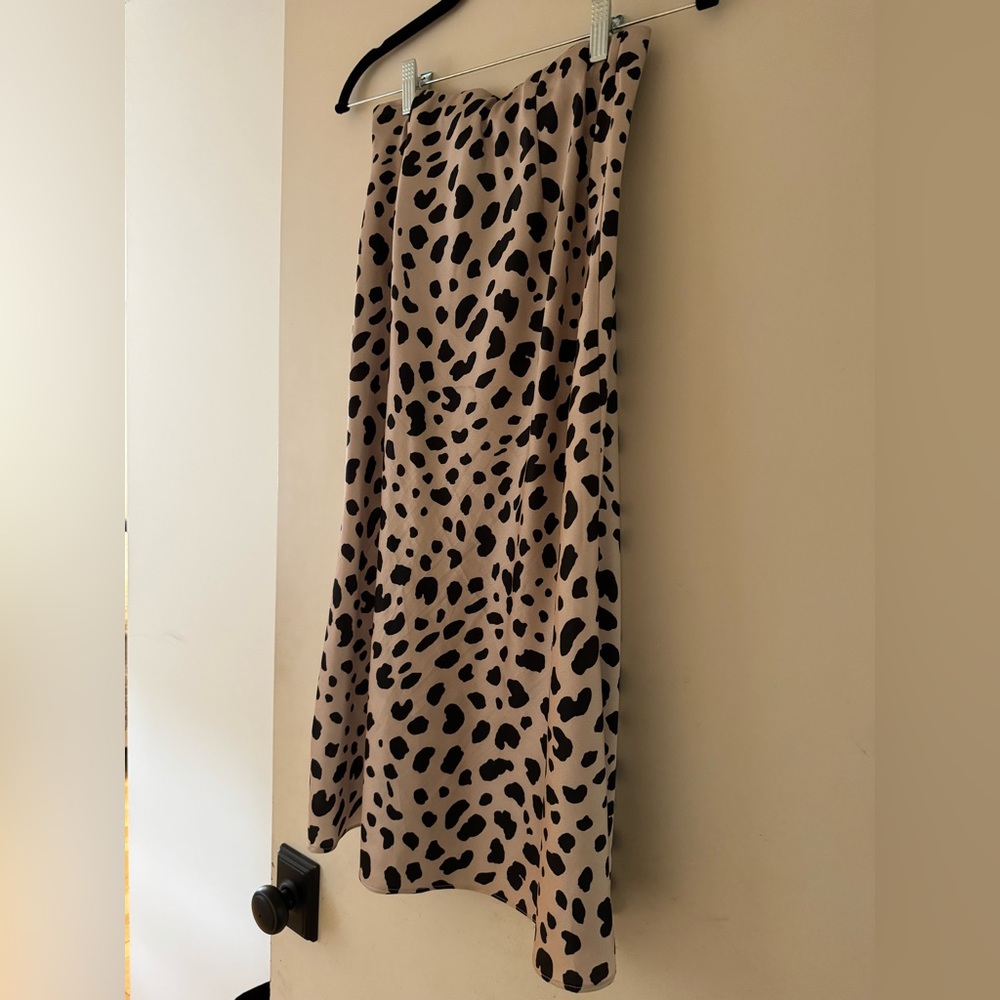 Aqua Leopard/ cheetah animal print satin-look midi skirt